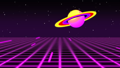 Lebendige-Grafik-Im-80er-Jahre-Stil-Eines-Planeten-Mit-Farbwechselnden-Ringen