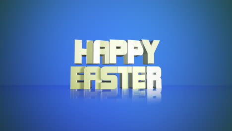 Vibrant-3d-render-celebrate-Easter-with-joyful-yellow-text-on-reflective-blue-background