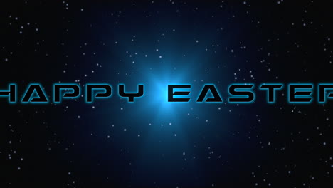Happy-Easter-cartoon-text-on-blue-galaxy-with-beams-rays
