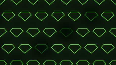 Patrón-Simétrico-De-Diamante-Verde-Sobre-Fondo-Negro-Diamantes-Gradualmente-Más-Pequeños-En-Diseño-Repetido