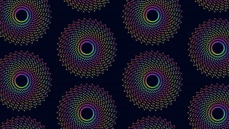 Spiralling-symmetrical-circle-pattern-on-black-background