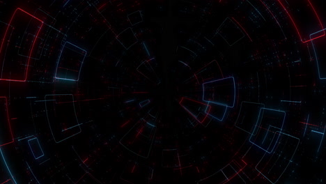 Labyrinthartiger-3D-Tunnel-Mit-Roten-Und-Blauen-Linien