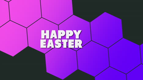 Geometric-Easter-pattern-pink-and-purple-hexagons-with-Happy-Easter-text-on-black-background