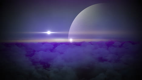 Cosmonautics-Day-futuristic-font-on-purple-and-blue-clouds-and-stars-background