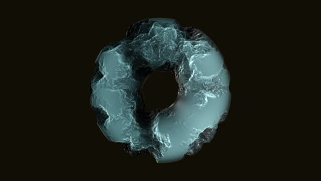 Schwebender-Blauer,-Gefrosteter-Donut-3D-Modell-Mit-Loch-Auf-Schwarzem-Hintergrund