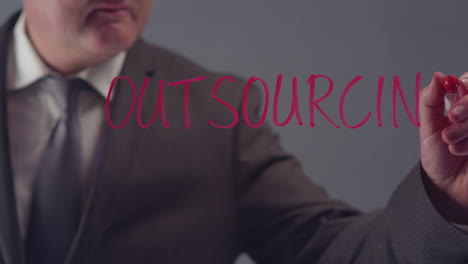 Geschäftsmann,-Der-Wort-Outsourcing-Schreibt