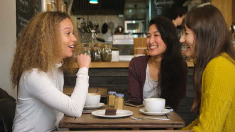 Group-Of-Female-Friends-Laughing-And-Chatting-At-Table-In-Cafe