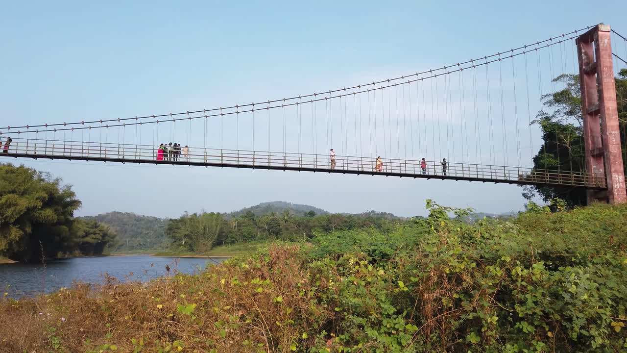 Wide Angle Panning Shot Of Tourists On The Famous Hanging Bridge Across The  Periyar River In Idukki District Kerala India Free Stock Video Footage  Download Clips Water