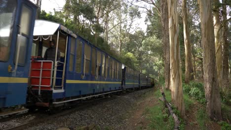 Ooty-Tamil-Nadu--India--August-16-2019-Medium-wide-angle-shot-of-the-world-famous-only-rack-train-in-India-running-on-the-Nilgiri-mountain-range