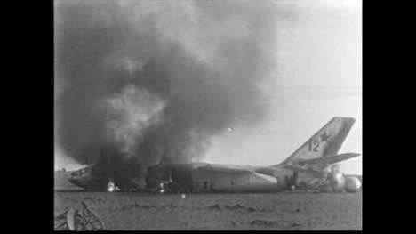 Archive-Clip-of-Grounded-Plane-Debris-Burning-After-First-Soviet-High-Altitude-Nuclear-Test-01-