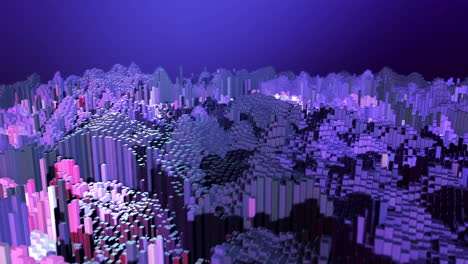 3D-Animierte-Abstrakte-Blockige-Landschaft-Lila-Bewegungsgrafik