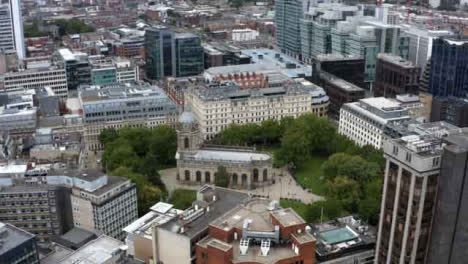 Drone-Shot-Approaching-St-Philip's-Cathedral-In-Birmingham