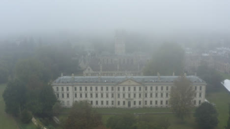 Drone-Shot-Pulling-Down-Buildings-In-Misty-Oxford