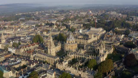 Drone-Shot-Approaching-Radcliffe-Camera-Building-In-Oxford-