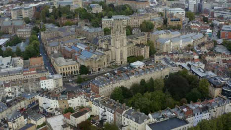 Drone-Shot-Rising-Over-Treeline-In-Bristol