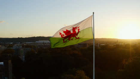Drone-Shot-Of-Welsh-Flag-Over-Cardiff-Castle-01