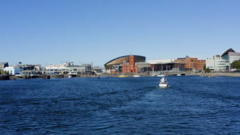 Drone-Shot-Approaching-Waterfront-In-Cardiff-Long-Version