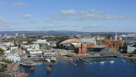 Drone-Shot-Approaching-Waterfront-Bay-In-Cardiff-Short-Version-1-of-2