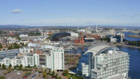 Drone-Shot-Pulling-Away-from-Waterfront-Bay-In-Cardiff-Short-Version-2-of-2