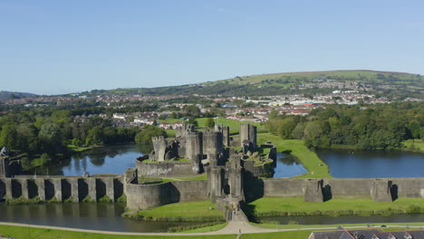 Drone-Shot-Orbiting-Caerphilly-Castle-In-Wales-Short-Version-2-of-3