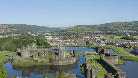 Drone-Shot-Orbiting-Caerphilly-Castle-In-Wales-Short-Version-3-of-3