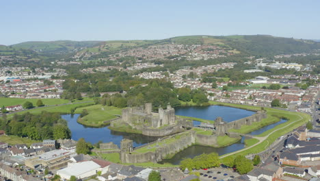 Drone-Shot-Orbiting-Caerphilly-Castle-and-Moat-Short-Version-2-of-2
