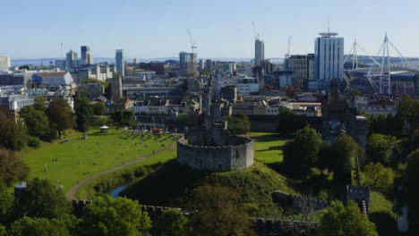 Drone-Shot-Orbiting-Cardiff-Castle-In-Wales-Short-Version-1-of-2