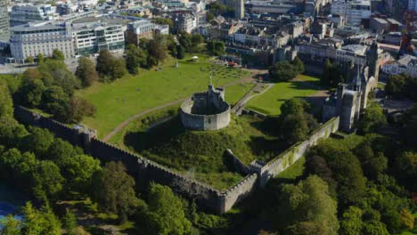 Drone-Shot-Orbiting-Around-Cardiff-Castle-In-Wales-Short-Version-1-of-2