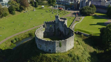 Drone-Shot-Pulling-Away-from-Cardiff-Castle-Short-Version-1-of-2