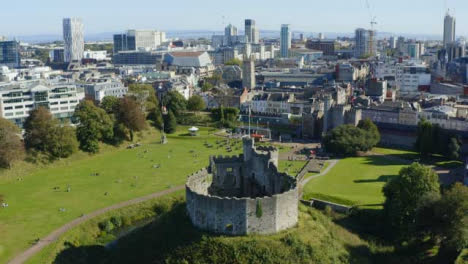 Drone-Shot-Pulling-Away-from-Cardiff-Castle-Long-Version