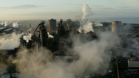 Drone-Shot-Panning-Across-Steel-Manufacturing-Plant-In-Port-Talbot