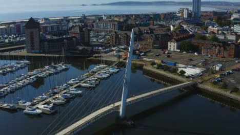 Drone-Shot-Orbiting-Sail-Bridge-In-Swansea-01