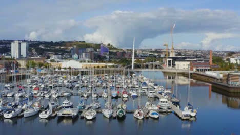 Drone-Shot-Approaching-Marina-In-Swansea-