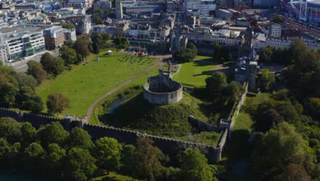 Drone-Shot-Orbiting-Cardiff-Castle-In-Wales-05