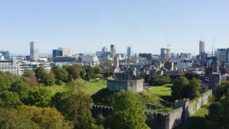 Drone-Shot-Pulling-Away-from-Cardiff-Castle-In-Wales-04