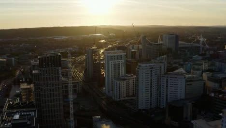 Drone-Shot-Approaching-High-Rise-Buildings-In-Cardiff-
