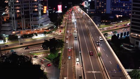 Drone-Shot-Flying-Over-a-Jakarta-Highway-at-Night-Time