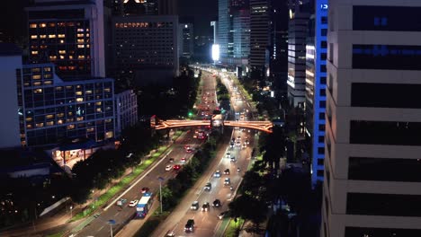 Drone-Shot-Revealing-a-Jakarta-Highway-During-Night-Time