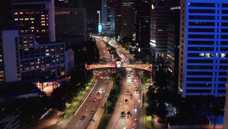 Drone-Shot-Revealing-a-Jakarta-Highway-During-Night-Time