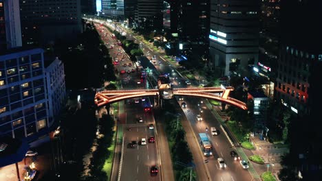 Drone-Shot-Flying-Over-Busy-Jakarta-Highway-at-Night