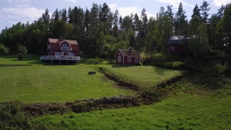 Pan-of-Swedish-Red-Barn-House-in-Forrest