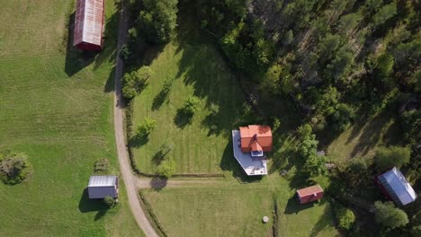 Aerial-Overhead-of-Barn-House-on-Farm-in-Sweden