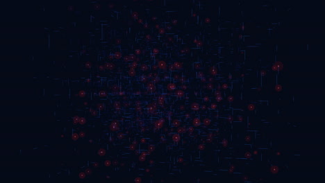 Motion-futuristic-matrix-cube-with-blue-grid-and-red-dots-in-galaxy