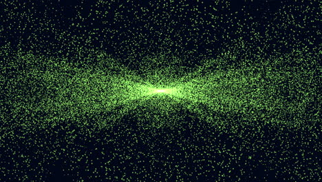 Movimiento-Pequeños-Brillos-Verdes-Y-Polvo-Con-Luz-De-Flash-En-El-Espacio-Oscuro