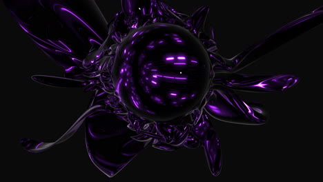 Fließende-Futuristische-Flüssige-Form-Mit-Violettem-Spiegeleffekt-Im-Weltraum