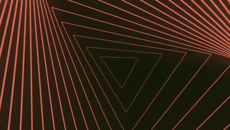 Triángulos-En-Espiral-Naranja-Neón-En-Movimiento-En-El-Espacio-Oscuro