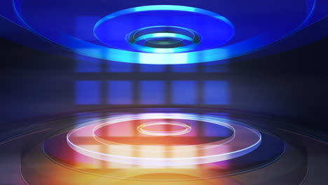 Newsroom-with-blue-and-yellow-circular-shapes-on-stage