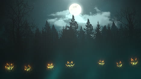 Mystical-moon-and-forest-with-pumpkins-in-night-time