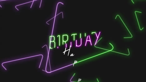 Happy-Birthday-with-green-and-purple-neon-triangles-on-black-color