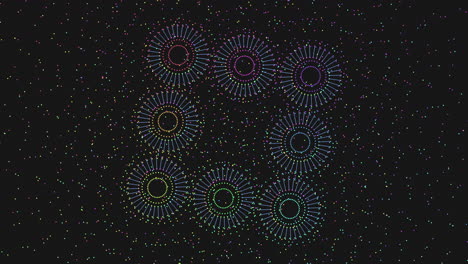 Futuristische-Neonkreise-Aus-Kleinen-Punkten-Und-Linien-Im-Dunklen-Raum